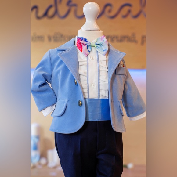 Blue Velvet Baby Boy Suit - 5 pieces - Picture 4 of 6